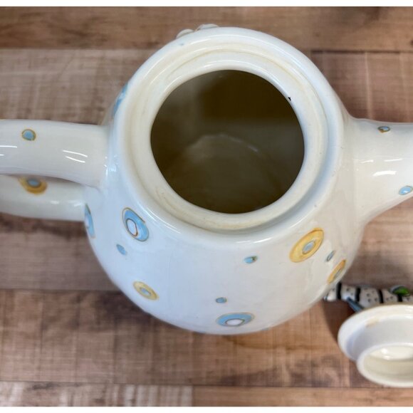 Blue Sky Lynda Corneille Handcrafted Ceramic Cat Teapot With Whimsical Fish Lid - Picture 6 of 7